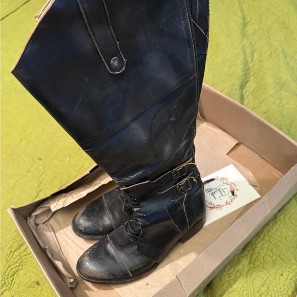 Freebird By Steven SADLE Saddle Black Distressed Tall Knee Leather Boots 9. - Picture 2 of 5